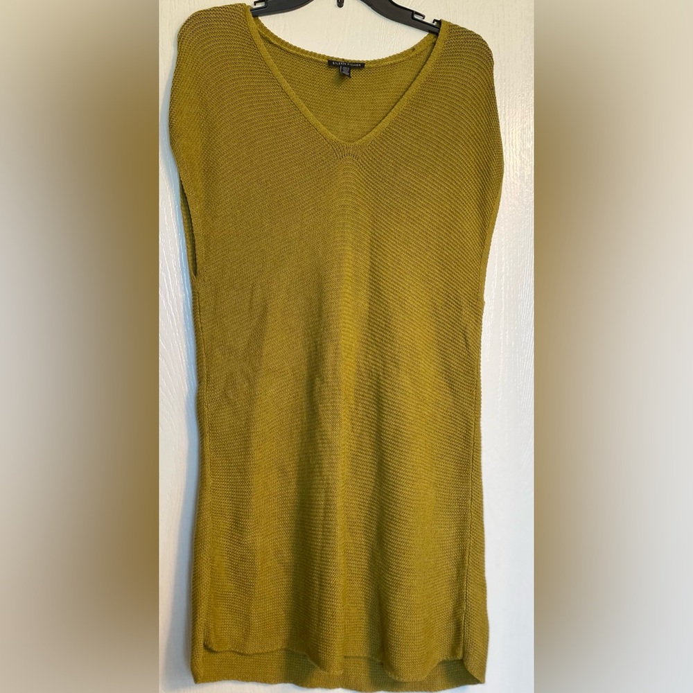 Eileen Fisher Knit Tunic Organic Cotton/Linen Top Olive Green Women Small NWOT - Picture 2 of 11